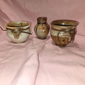 Vintage Clay Pottery Studio Art Terracotta Sandstone Jar Bowls